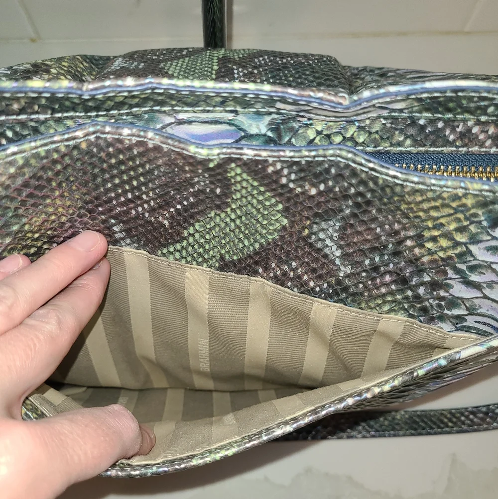 Brahmin Marianna Moonstone Seville Iridescent Snake Print Shoulder Bag Tote - Picture 8 of 16